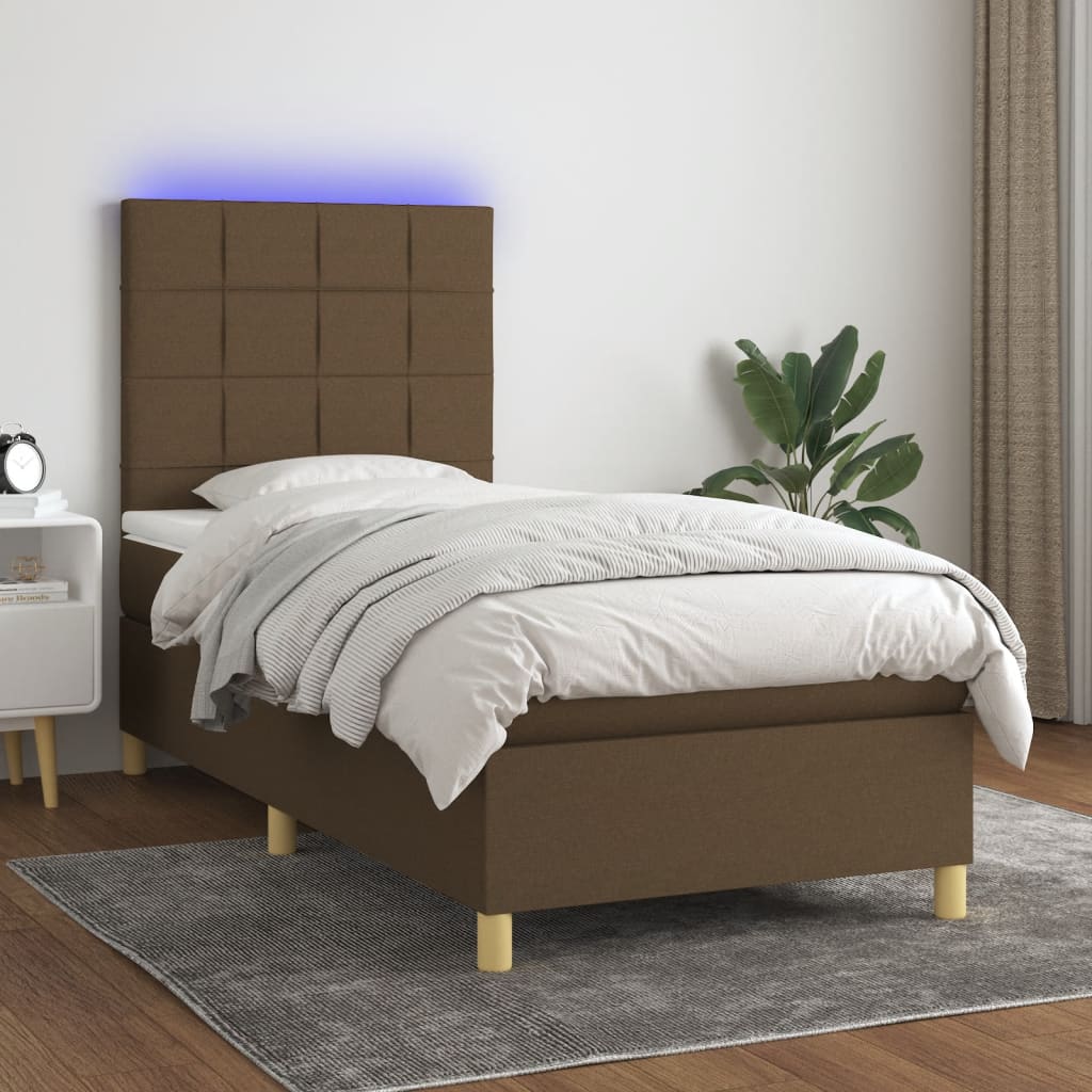 Boxspringbett mit Matratze & LED Dunkelbraun 90x190 cm Stoff