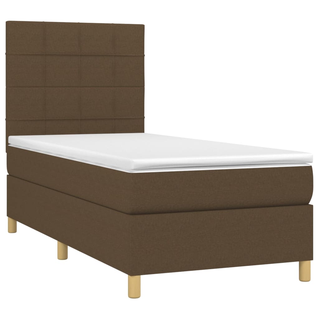 Boxspringbett mit Matratze & LED Dunkelbraun 90x200 cm Stoff