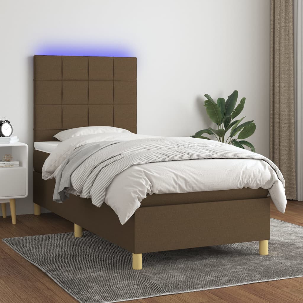 Boxspringbett mit Matratze & LED Dunkelbraun 90x200 cm Stoff