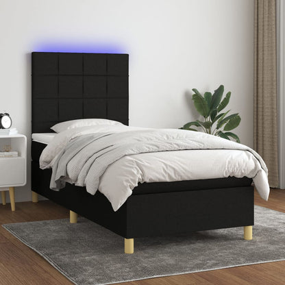 Boxspringbett mit Matratze & LED Schwarz 100x200 cm Stoff