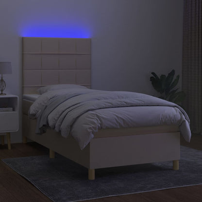 Boxspringbett mit Matratze & LED Creme 100x200 cm Stoff