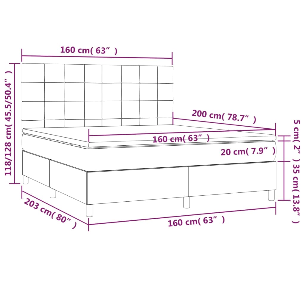 Boxspringbett mit Matratze & LED Creme 160x200 cm Stoff