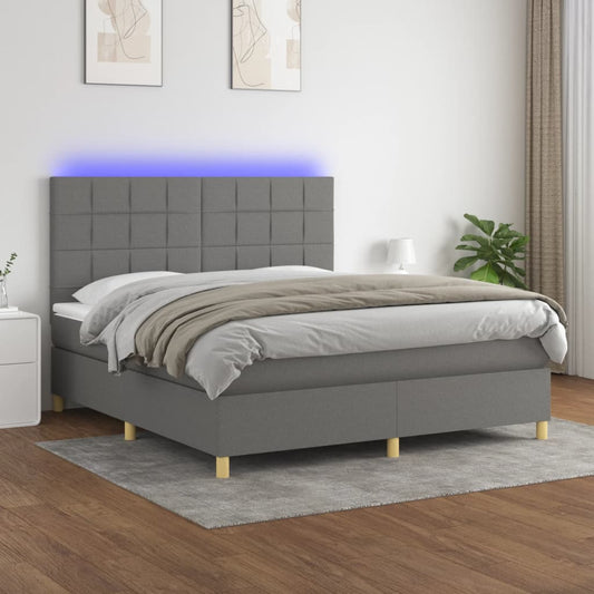 Boxspringbett mit Matratze & LED Dunkelgrau 180x200 cm Stoff