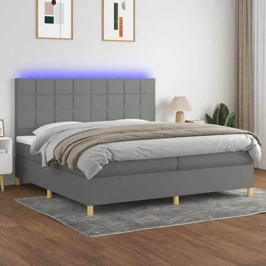 Boxspringbett mit Matratze & LED Dunkelgrau 200x200 cm Stoff