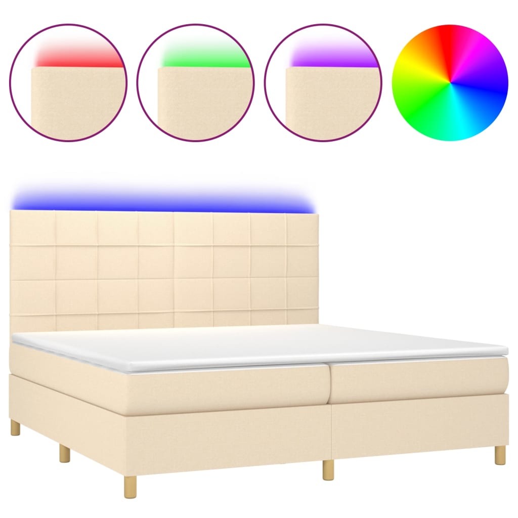 Boxspringbett mit Matratze & LED Creme 200x200 cm Stoff