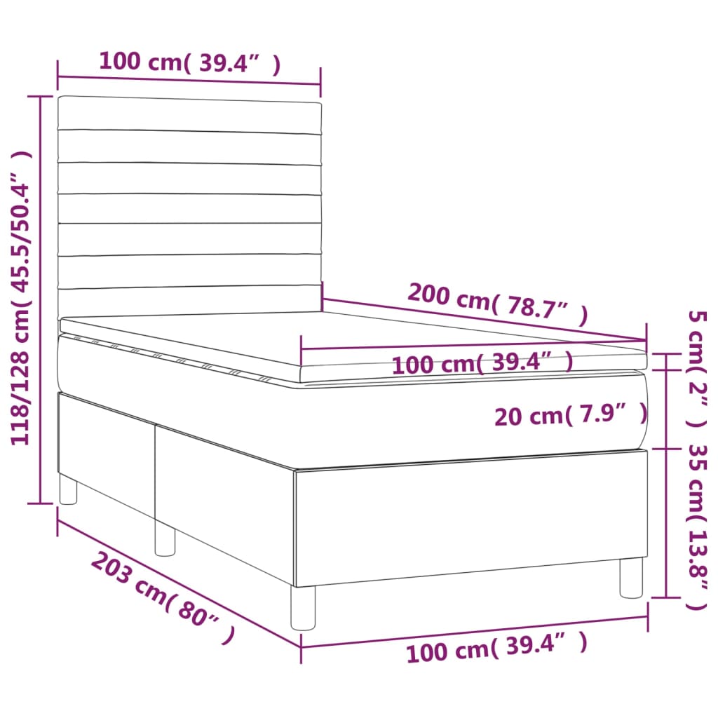 Boxspringbett mit Matratze & LED Creme 100x200 cm Stoff