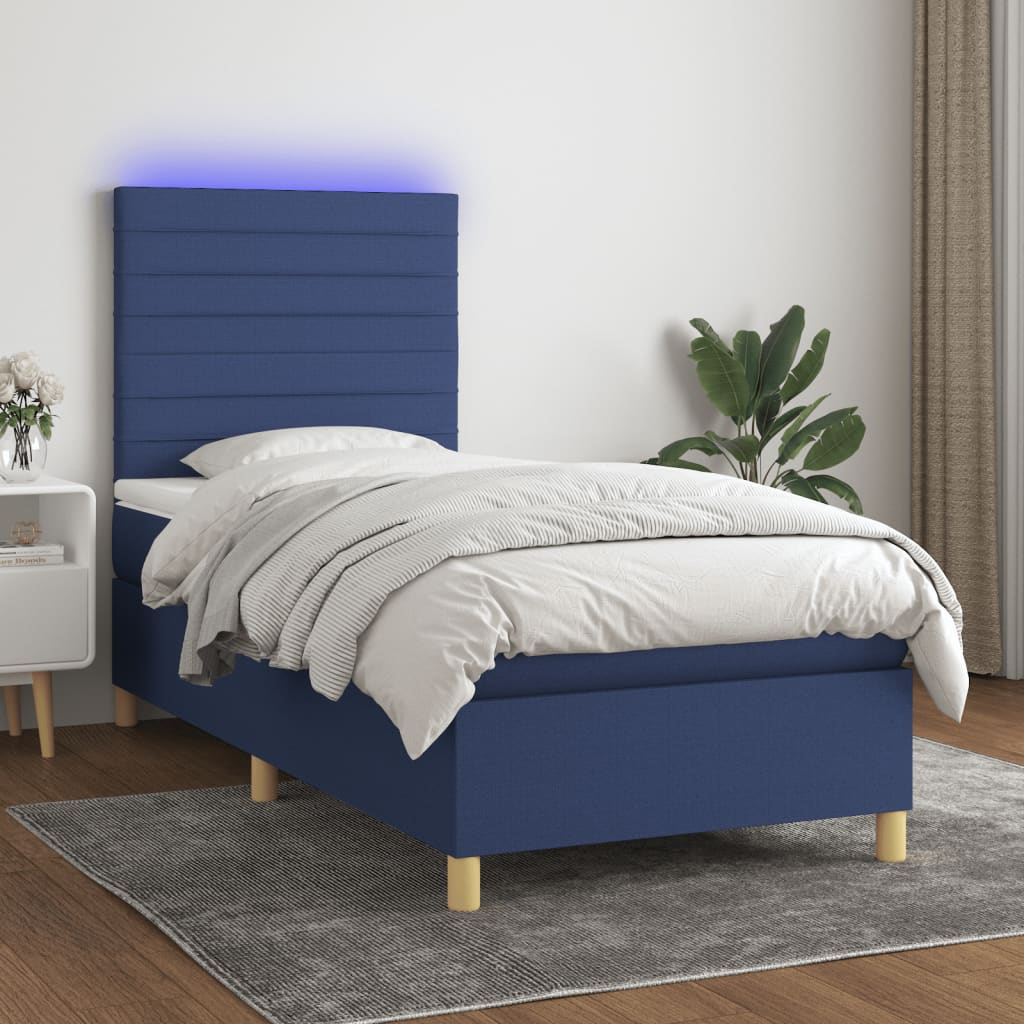 Boxspringbett mit Matratze & LED Blau 100x200 cm Stoff