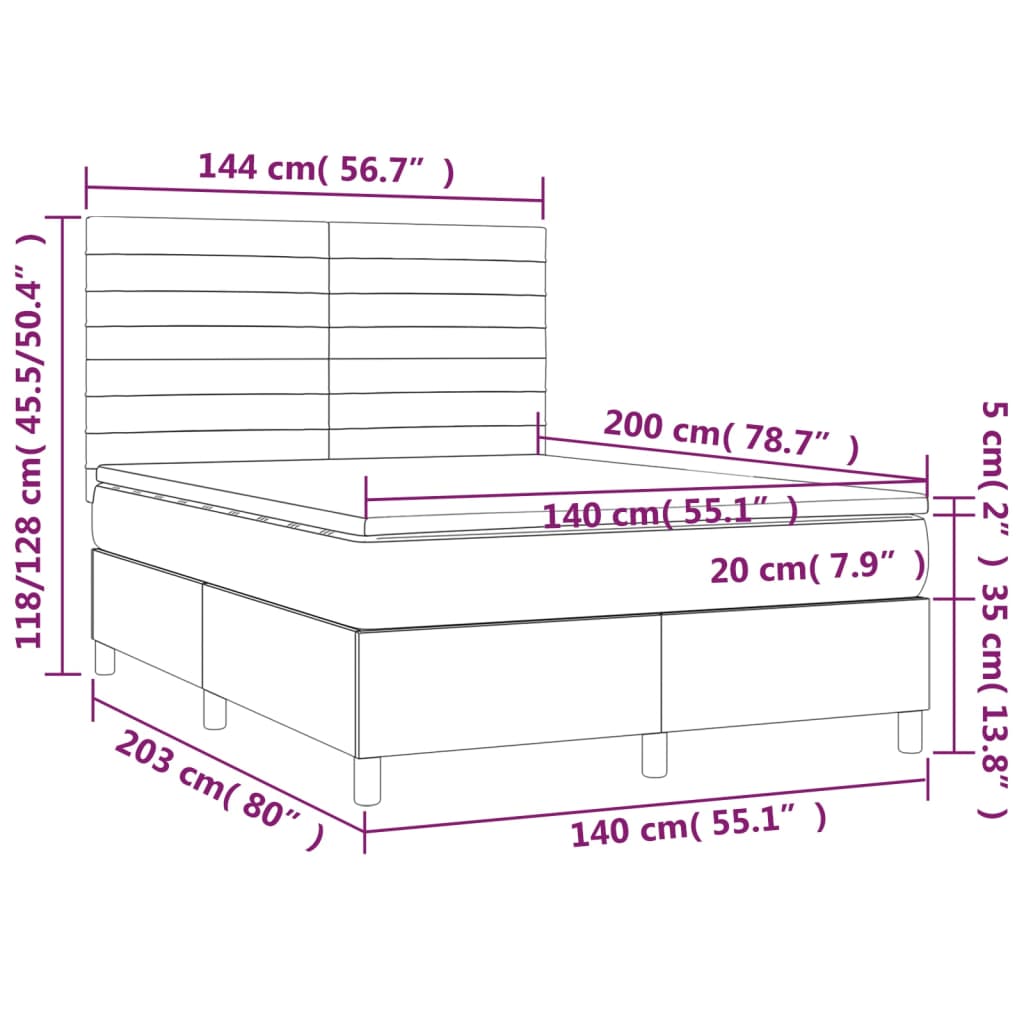 Boxspringbett mit Matratze & LED Dunkelgrau 140x200 cm Stoff