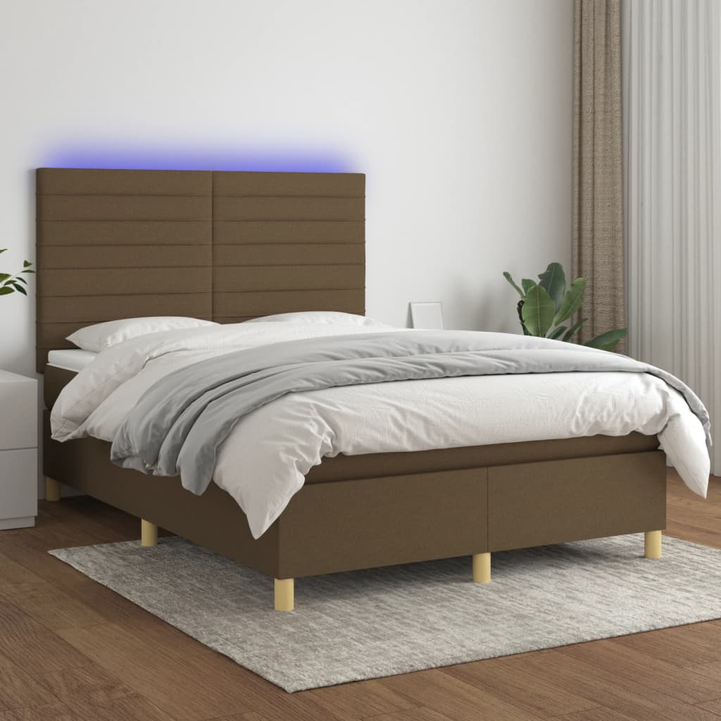 Boxspringbett mit Matratze & LED Dunkelbraun 140x200 cm Stoff