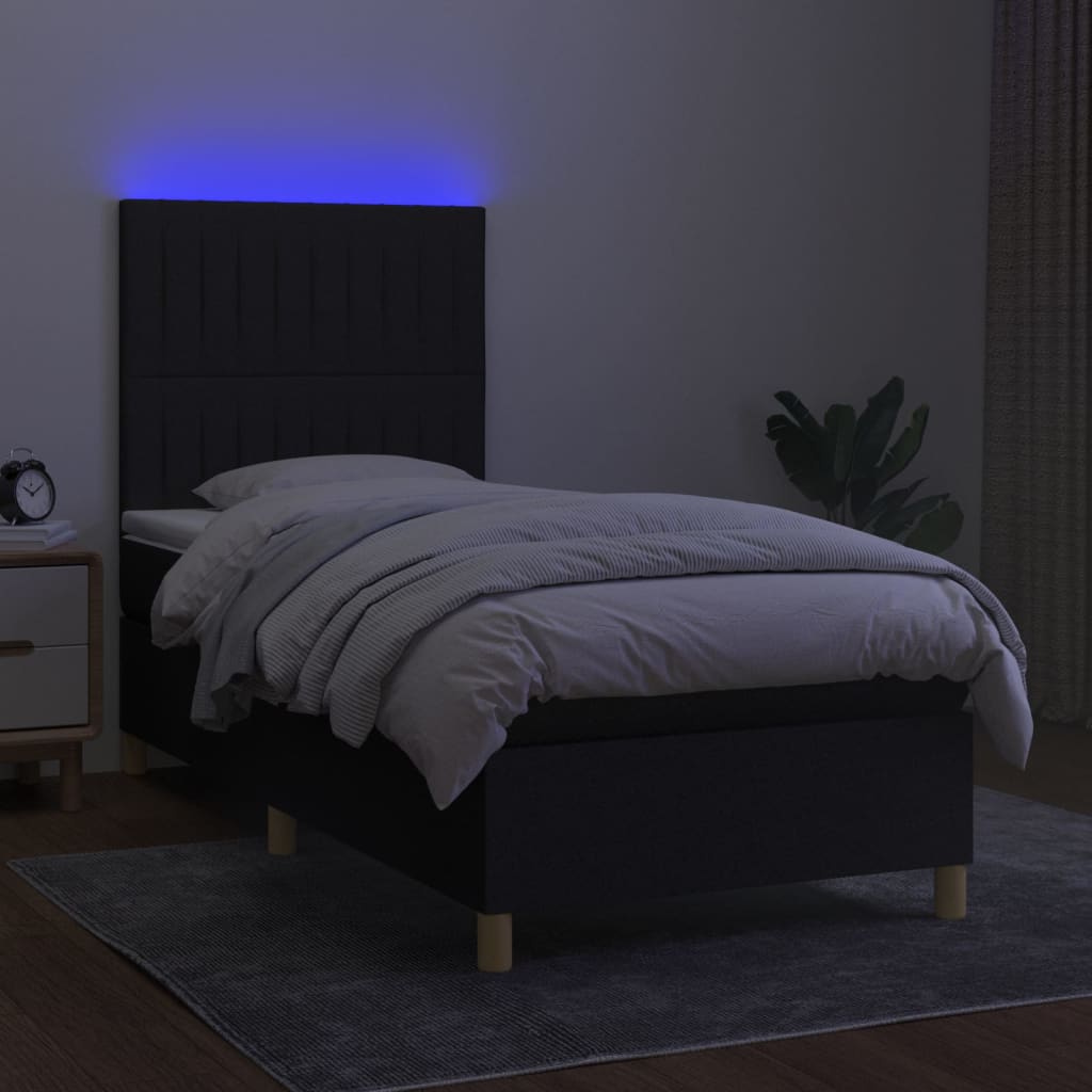 Boxspringbett mit Matratze & LED Schwarz 90x200 cm Stoff