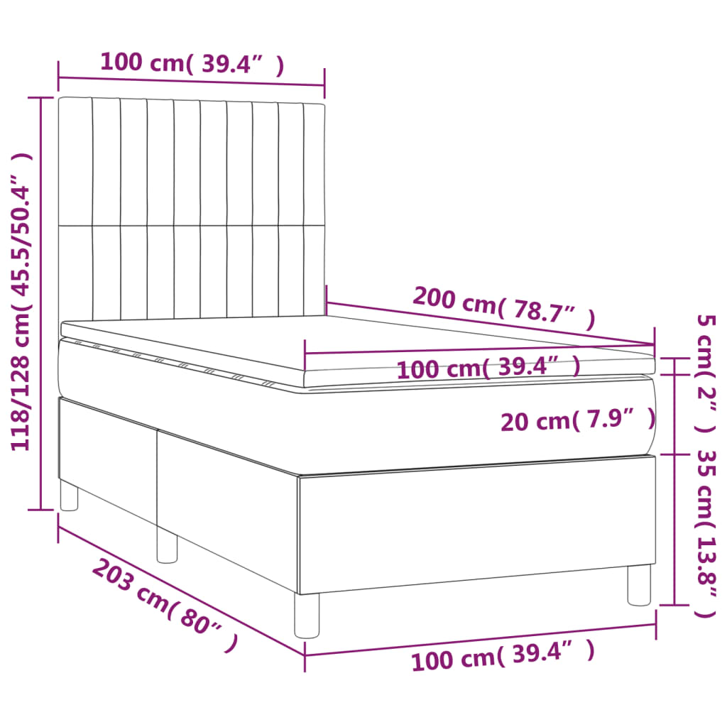 Boxspringbett mit Matratze & LED Dunkelgrau 100x200 cm Stoff