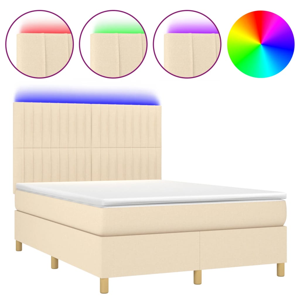 Boxspringbett mit Matratze & LED Creme 140x200 cm Stoff