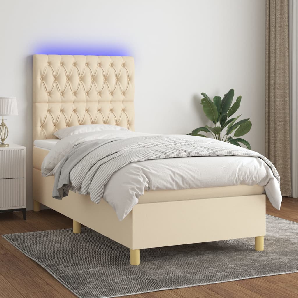 Boxspringbett mit Matratze & LED Creme 80x200 cm Stoff