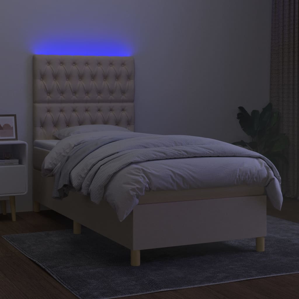 Boxspringbett mit Matratze & LED Creme 100x200 cm Stoff