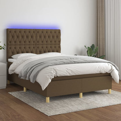 Boxspringbett mit Matratze & LED Dunkelbraun 140x200 cm Stoff