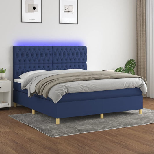 Boxspringbett mit Matratze & LED Blau 160x200 cm Stoff