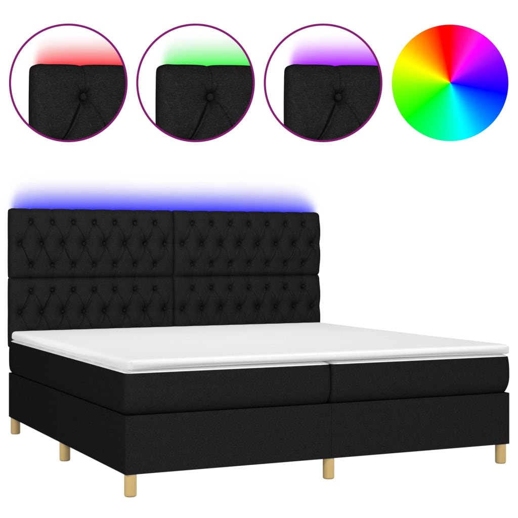 Boxspringbett mit Matratze & LED Schwarz 200x200 cm Stoff