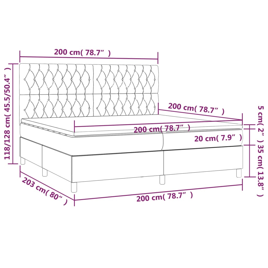 Boxspringbett mit Matratze & LED Schwarz 200x200 cm Stoff