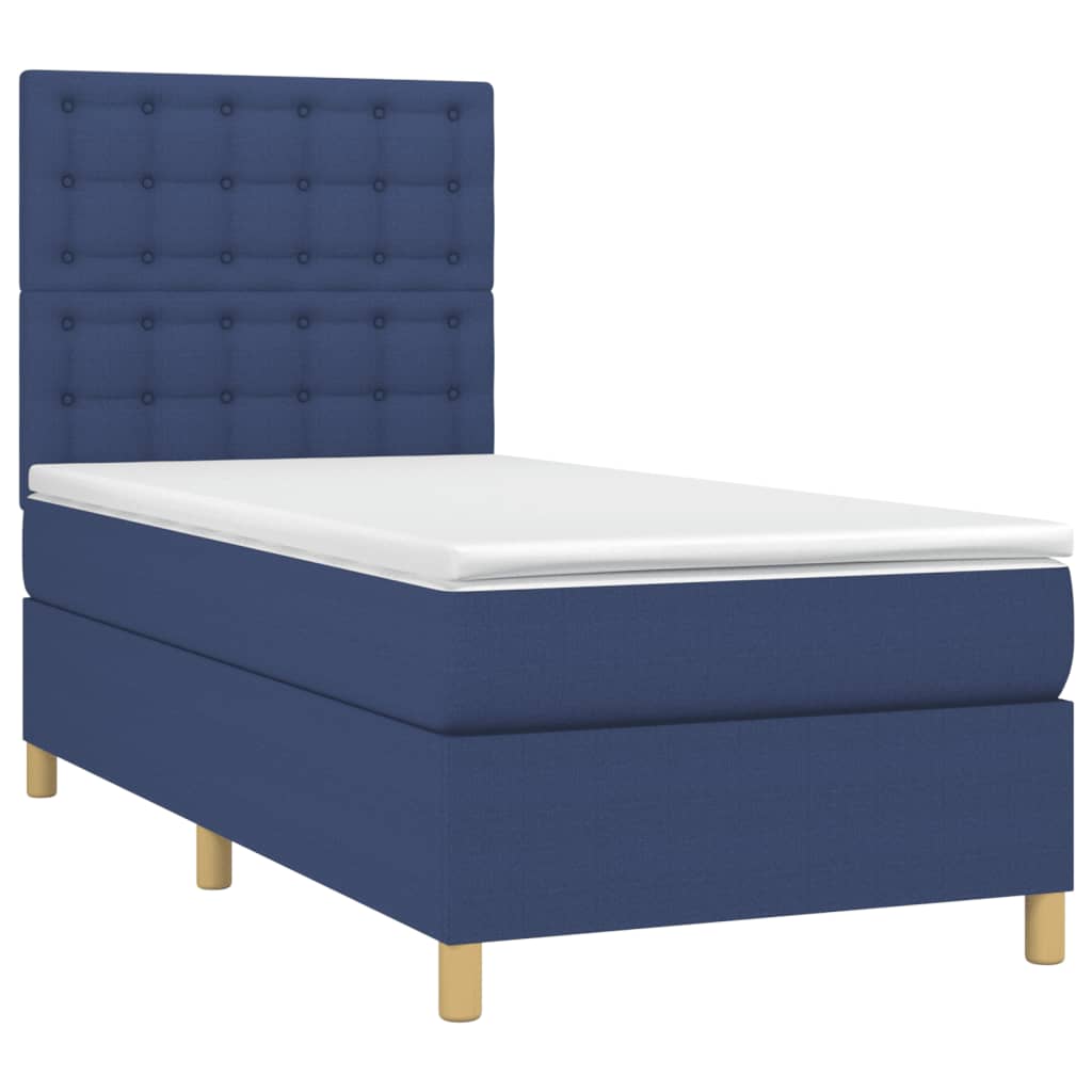 Boxspringbett mit Matratze & LED Blau 100x200 cm Stoff