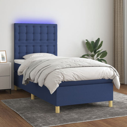 Boxspringbett mit Matratze & LED Blau 100x200 cm Stoff