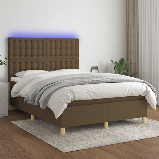 Boxspringbett mit Matratze & LED Dunkelbraun 140x200 cm Stoff