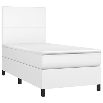 Boxspringbett mit Matratze & LED Weiß 100x200 cm Kunstleder