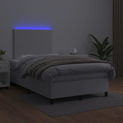 Boxspringbett mit Matratze & LED Weiß 120x200 cm Kunstleder