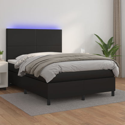 Boxspringbett mit Matratze & LED Schwarz 140x200 cm Kunstleder