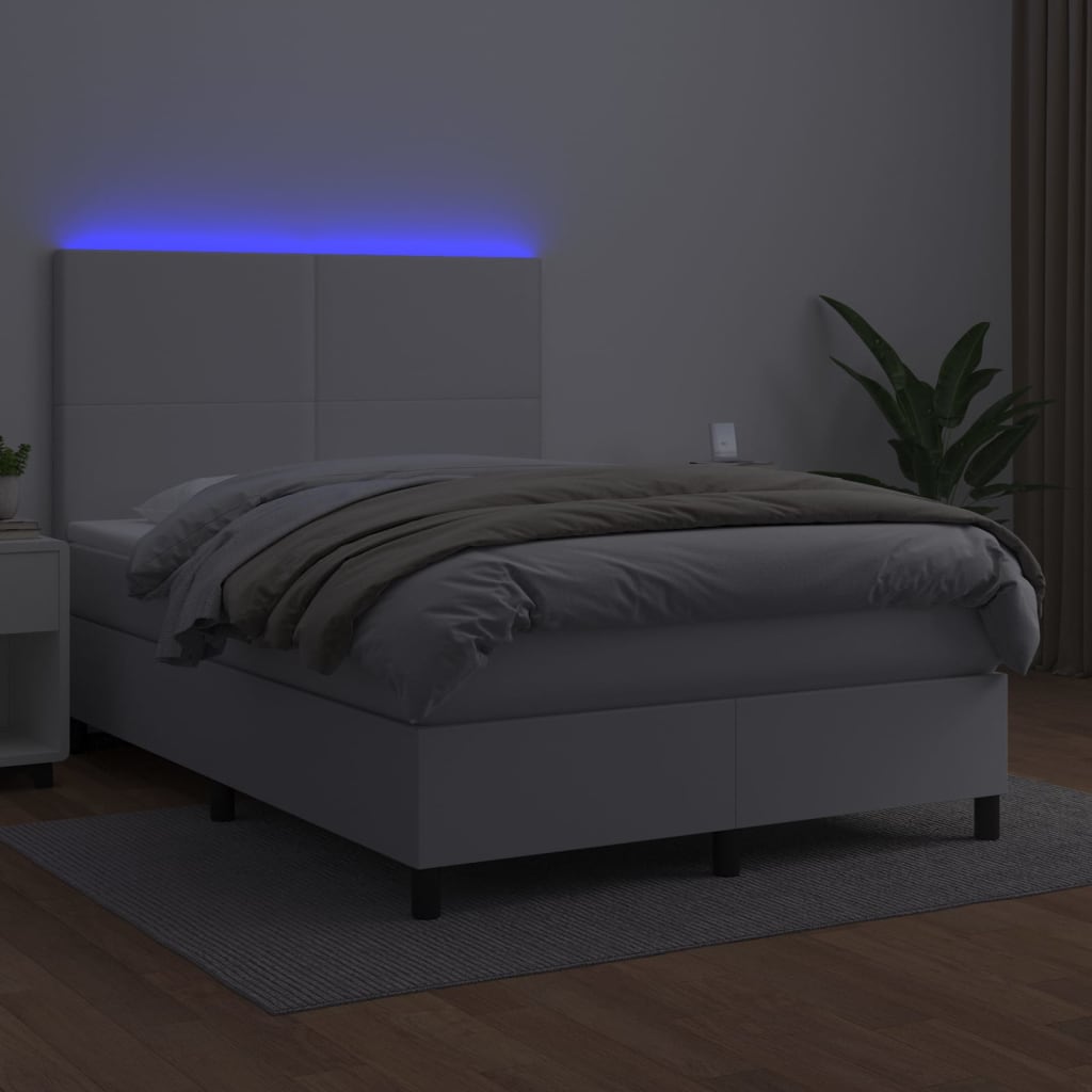 Boxspringbett mit Matratze & LED Weiß 140x200 cm Kunstleder