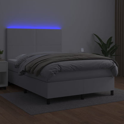 Boxspringbett mit Matratze & LED Weiß 140x200 cm Kunstleder