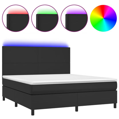 Boxspringbett mit Matratze & LED Schwarz 160x200 cm Kunstleder