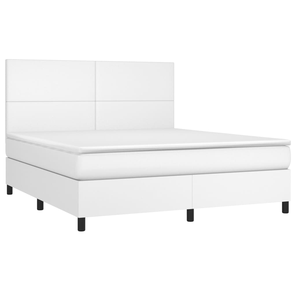 Boxspringbett mit Matratze & LED Weiß 160x200 cm Kunstleder