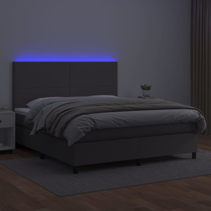 Boxspringbett mit Matratze & LED Grau 160x200 cm Kunstleder