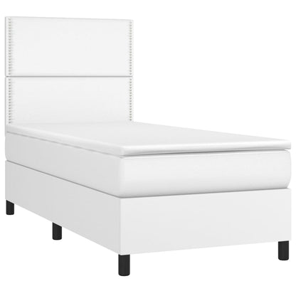 Boxspringbett mit Matratze & LED Weiß 100x200 cm Kunstleder