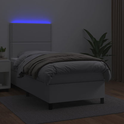 Boxspringbett mit Matratze & LED Weiß 100x200 cm Kunstleder