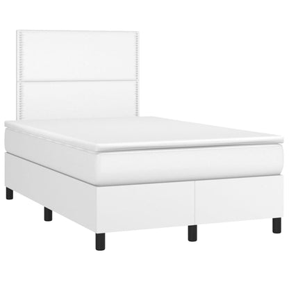 Boxspringbett mit Matratze & LED Weiß 120x200 cm Kunstleder