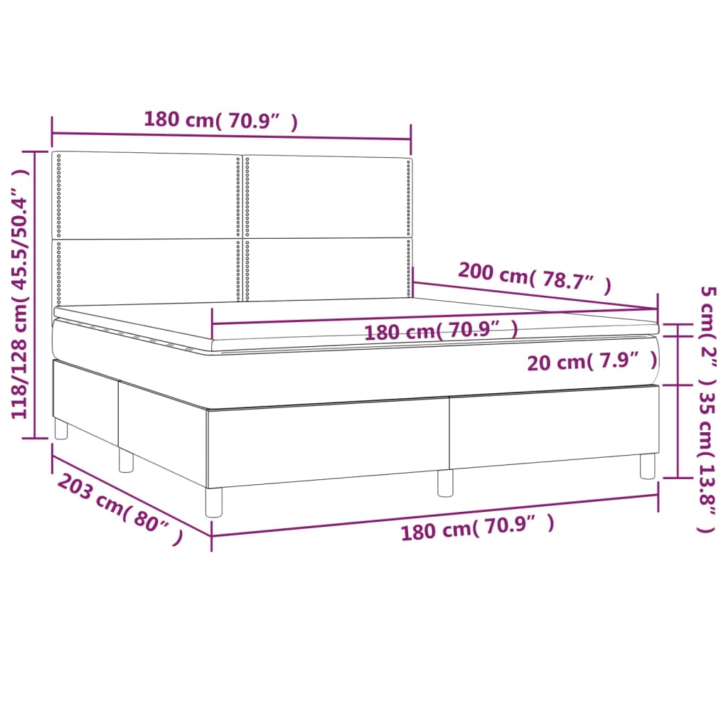 Boxspringbett mit Matratze & LED Cappuccino-Braun 180x200cm