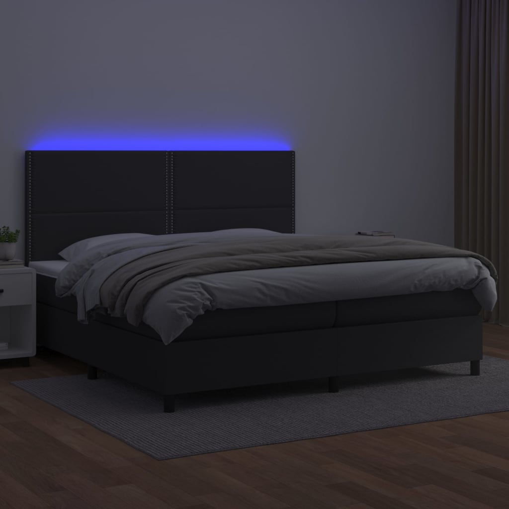 Boxspringbett mit Matratze & LED Schwarz 200x200 cm Kunstleder