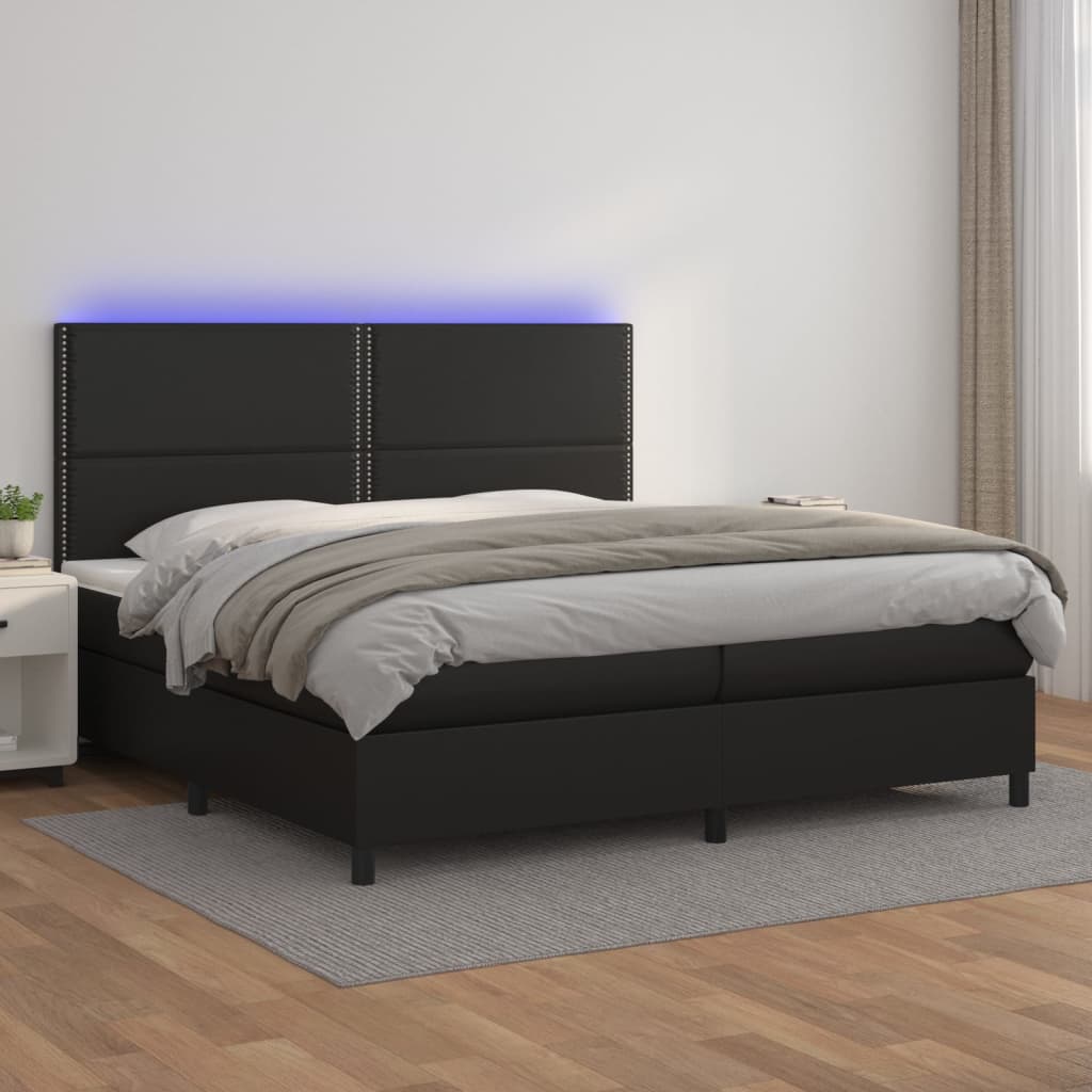 Boxspringbett mit Matratze & LED Schwarz 200x200 cm Kunstleder