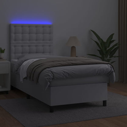 Boxspringbett mit Matratze & LED Weiß 100x200 cm Kunstleder