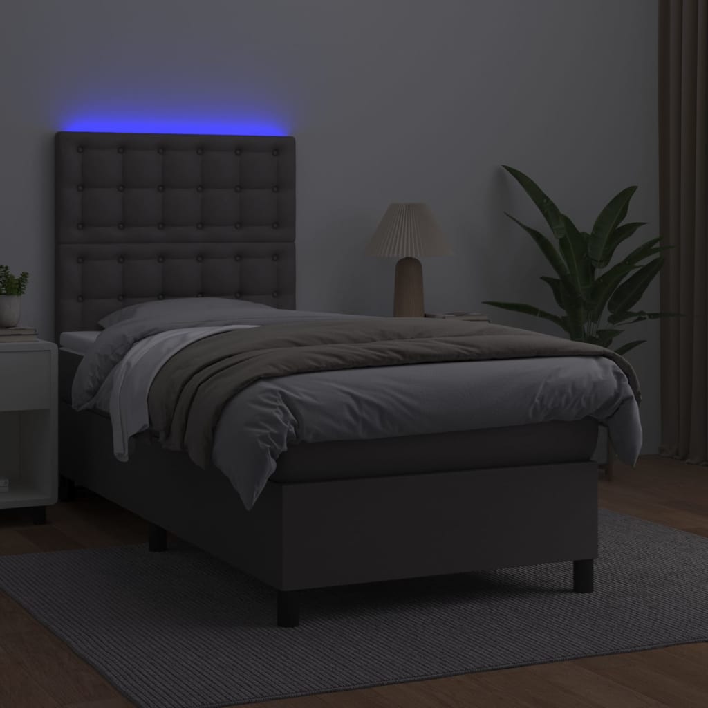 Boxspringbett mit Matratze & LED Grau 100x200 cm Kunstleder