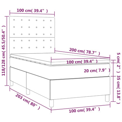 Boxspringbett mit Matratze & LED Grau 100x200 cm Kunstleder