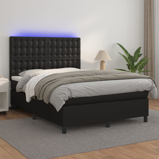 Boxspringbett mit Matratze & LED Schwarz 140x200 cm Kunstleder