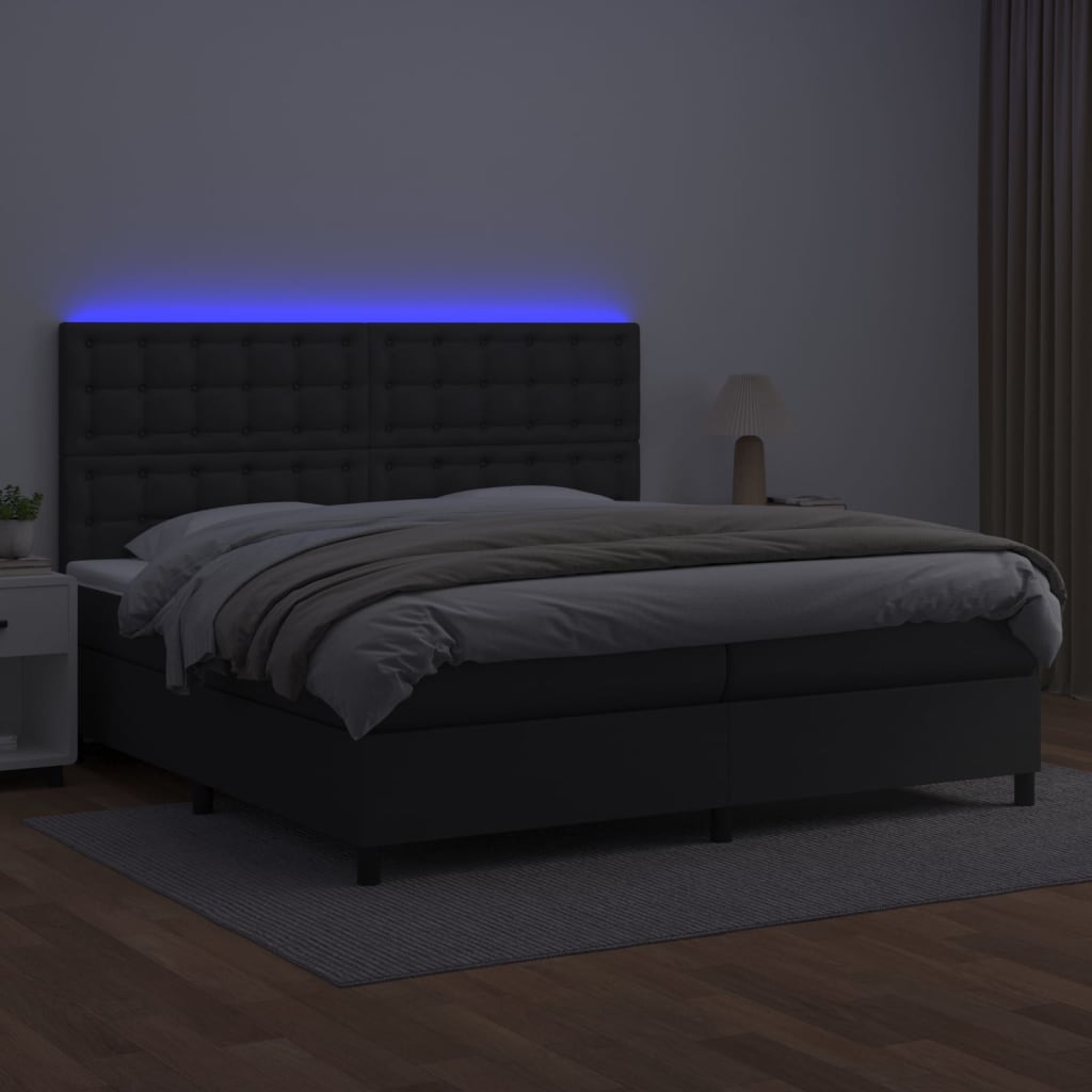 Boxspringbett mit Matratze & LED Schwarz 200x200 cm Kunstleder