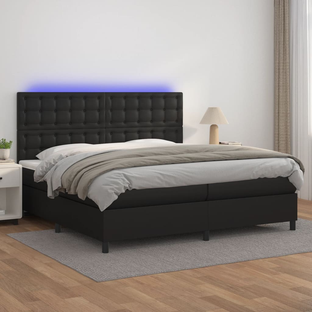 Boxspringbett mit Matratze & LED Schwarz 200x200 cm Kunstleder