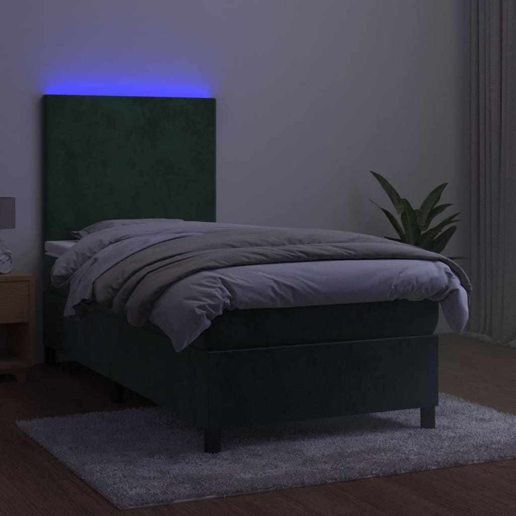 Boxspringbett mit Matratze & LED Dunkelgrün 80x200 cm Samt