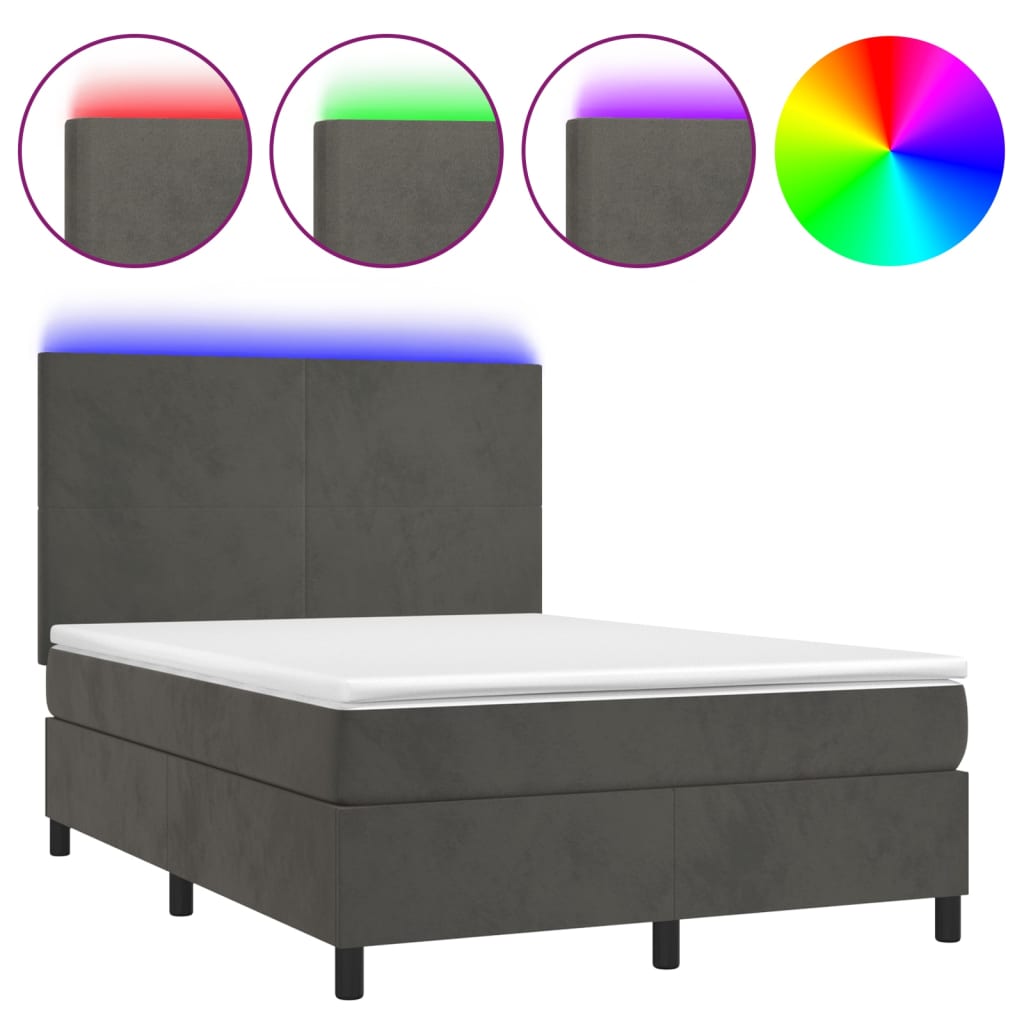 Boxspringbett mit Matratze & LED Dunkelgrau 140x200 cm Samt