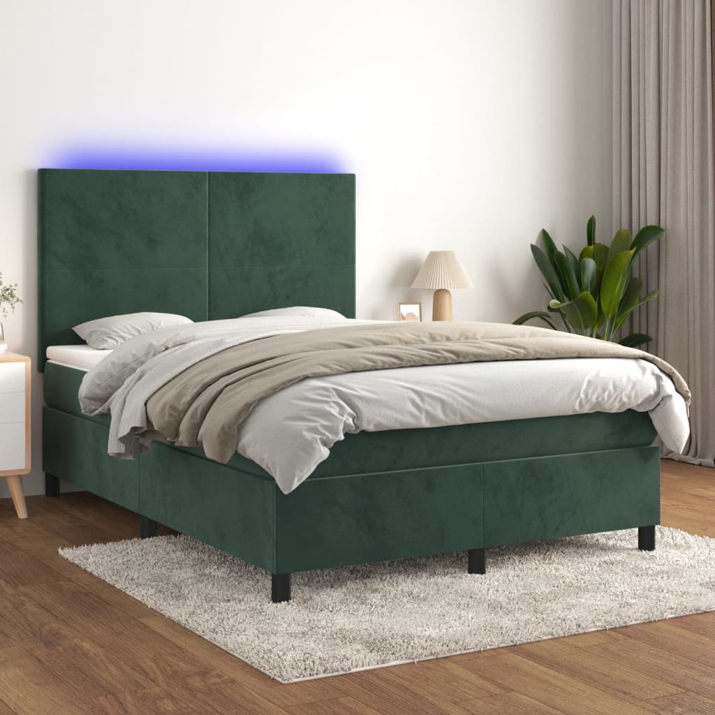 Boxspringbett mit Matratze & LED Dunkelgrün 140x200 cm Samt