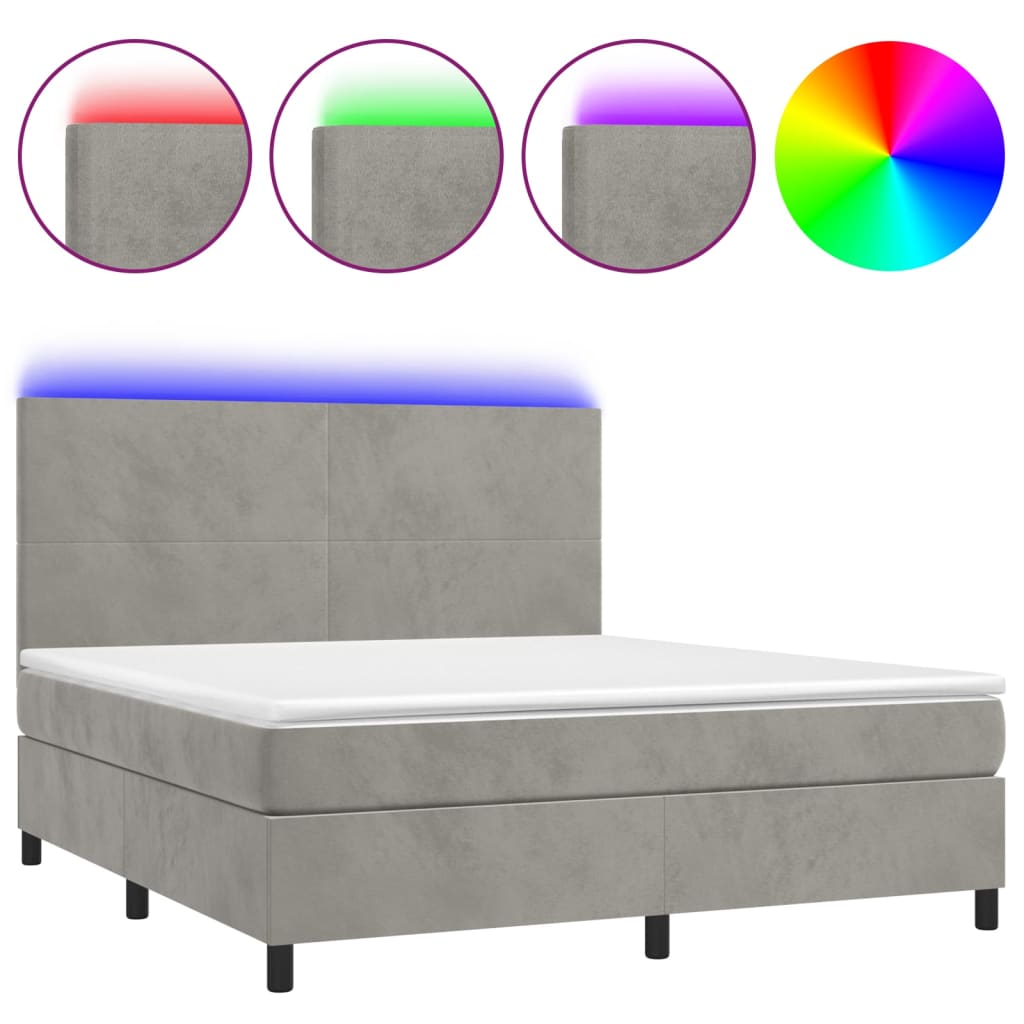 Boxspringbett mit Matratze & LED Hellgrau 160x200 cm Samt