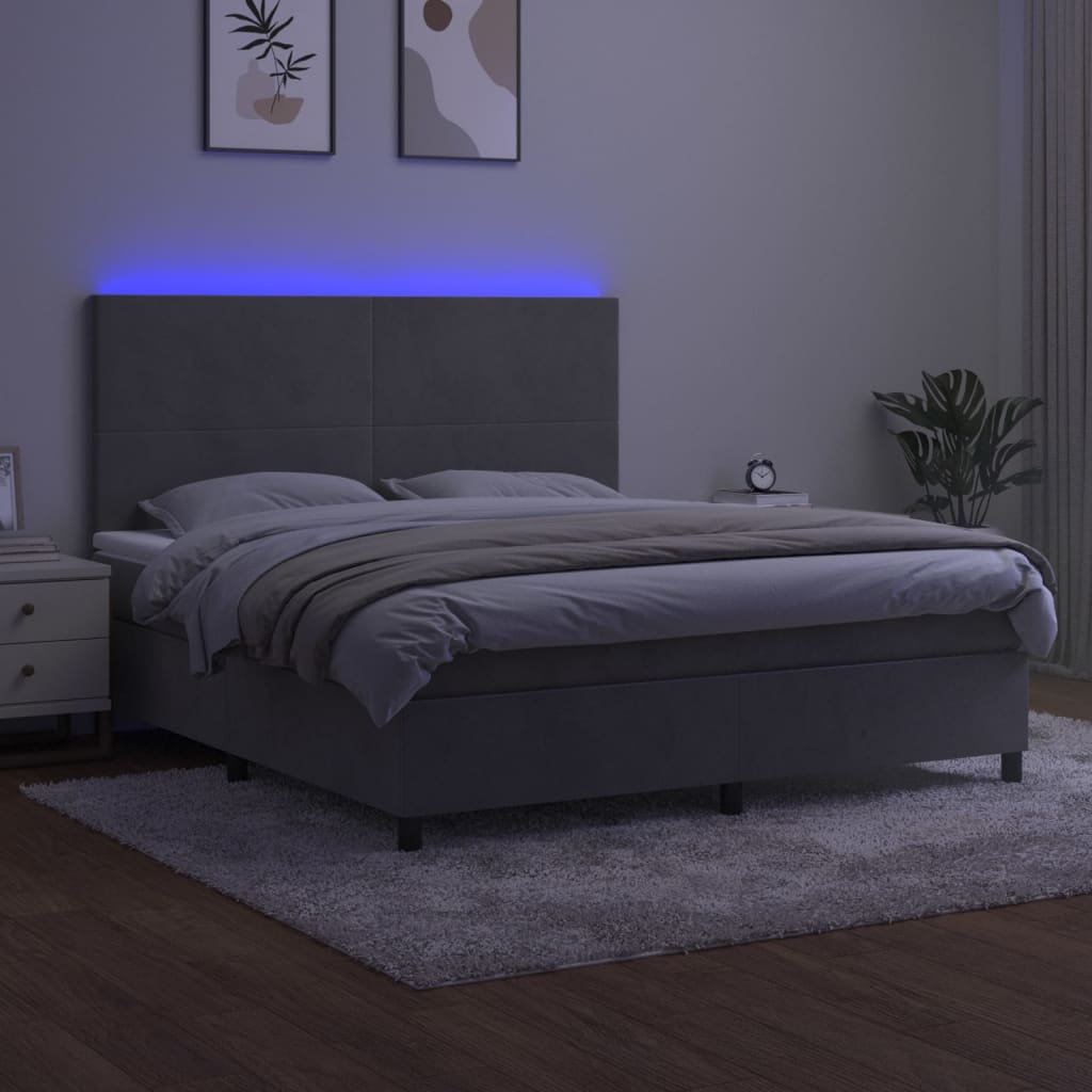 Boxspringbett mit Matratze & LED Hellgrau 160x200 cm Samt